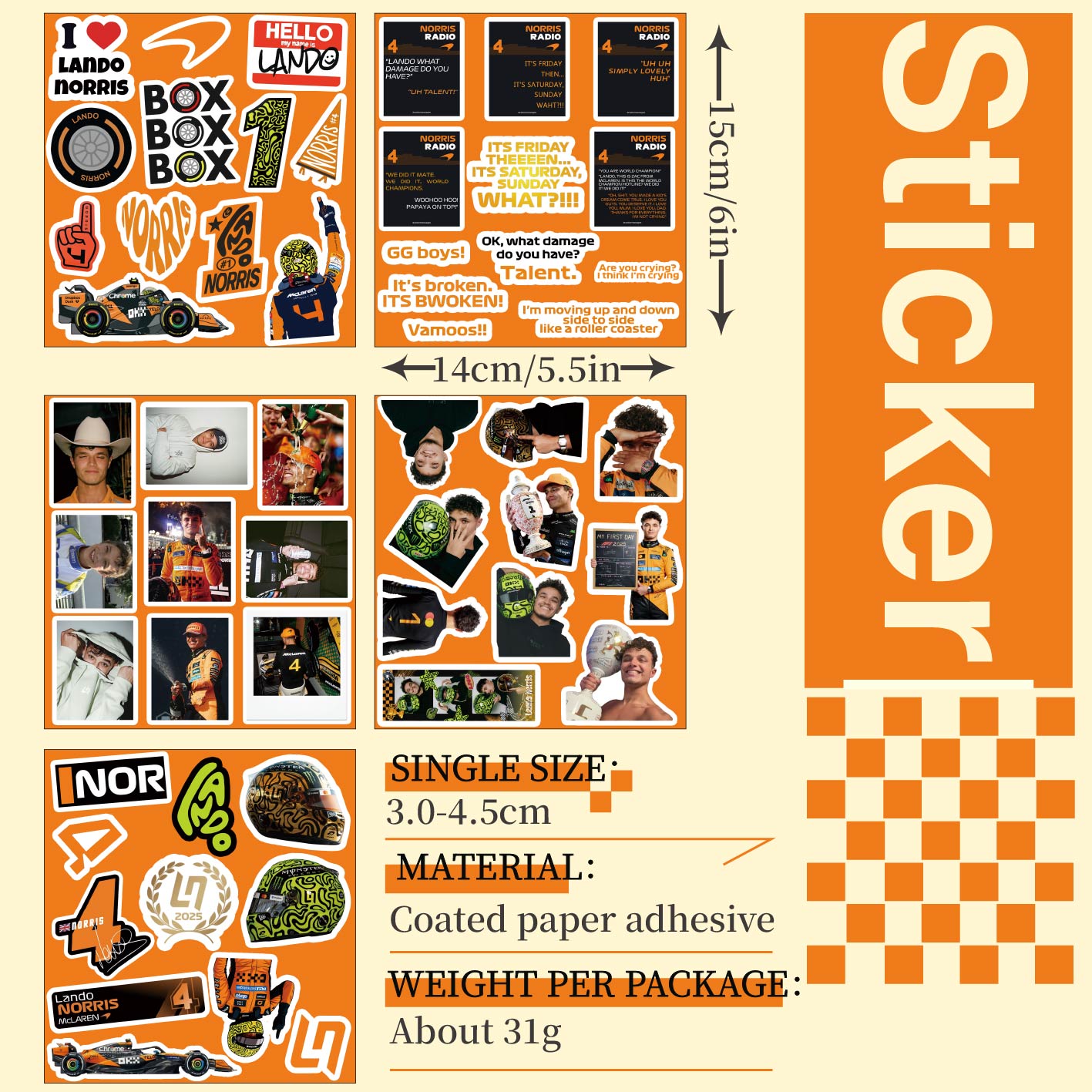 5-6 Sheets F1 Stickers, Norris - огляд і ціна Event Supplies