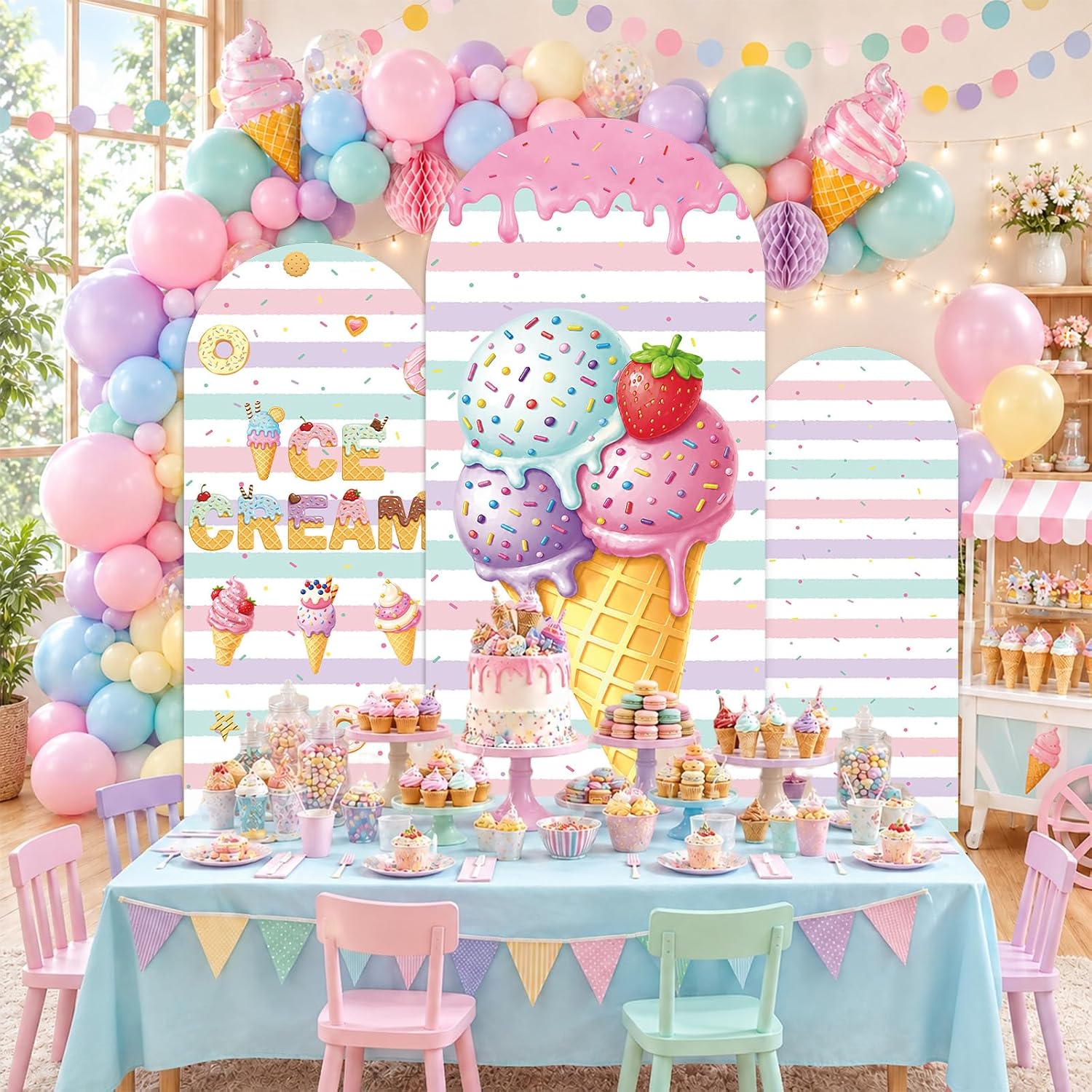Custom 2-sided Striped Ice Cre - огляд і ціна Dessert Table Backdrop