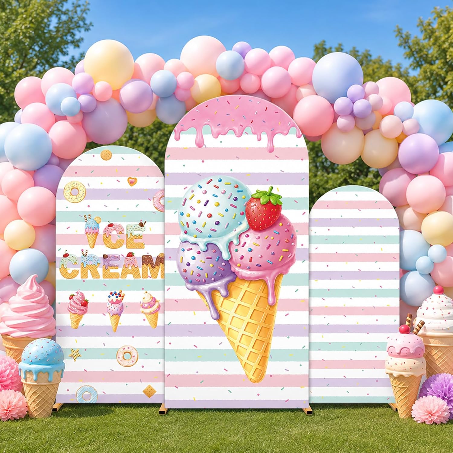 Custom 2-sided Striped Ice Cre - огляд і ціна Dessert Table Backdrop